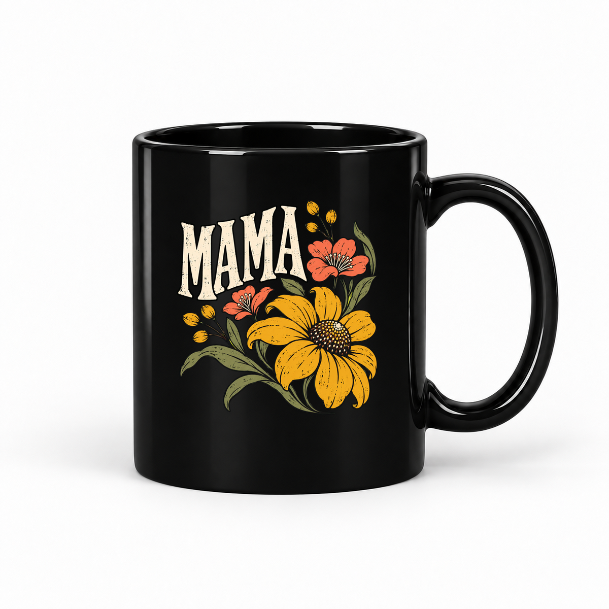 Mama with Yellow and Coral Flowers – Ceramic Mug 11oz