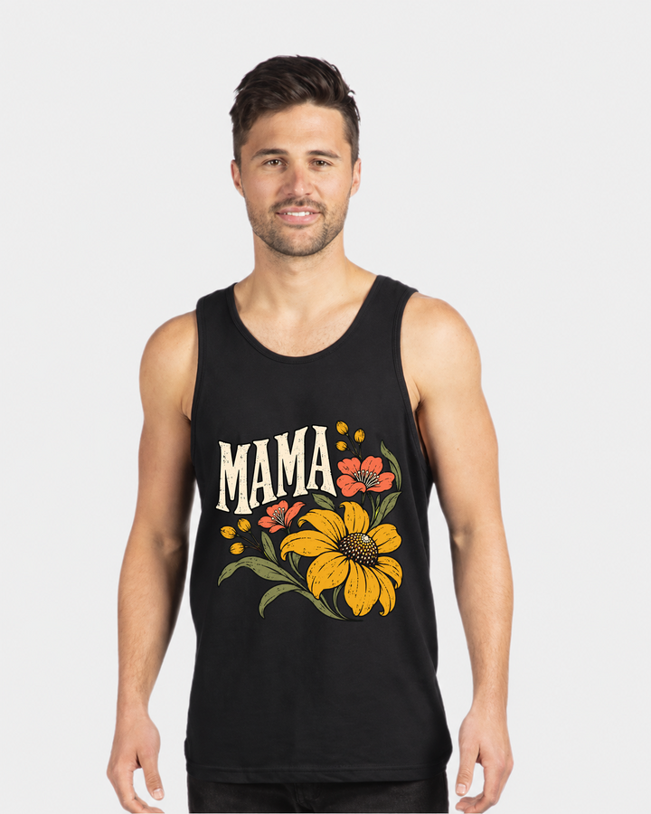 Mama with Yellow and Coral Flowers – Next Level 3633 Muscle Tank